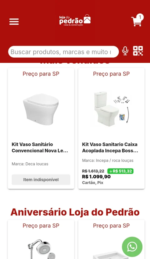 Tela real do app com destaques de produtos