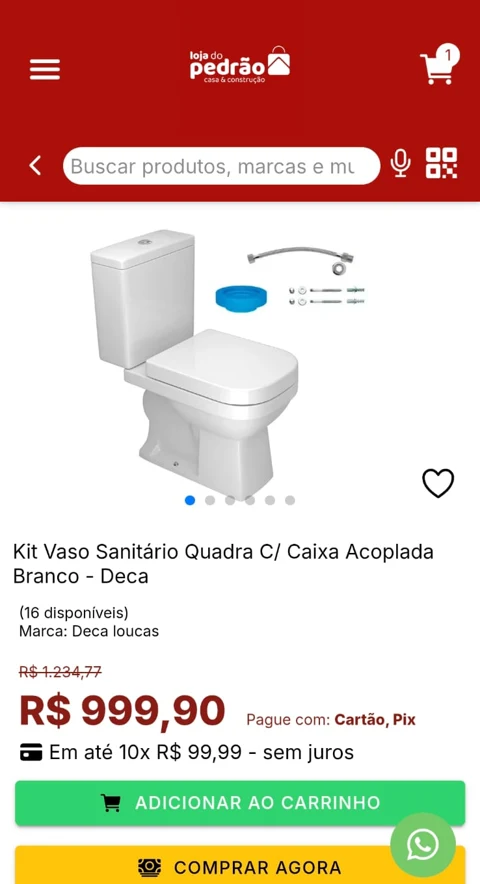 Tela real do app com a oferta do Kit Quadra Deca